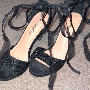 Black rhinestoned heels with laces